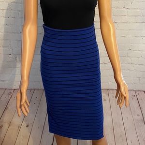 Takara blue & black stripped body con skirt size small